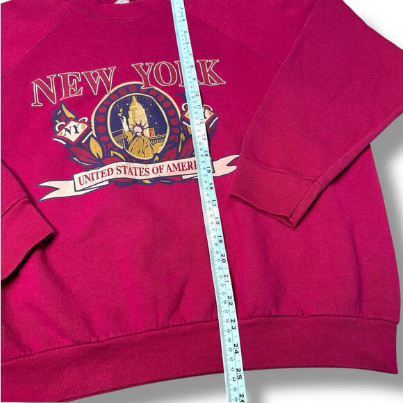 Vintage 1996 NEW YORK USA Grapic Sweatshirt Burgundy Sz 2XL Flag Retro Y2K Relax - Picture 7 of 8